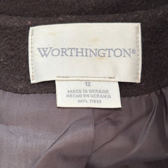 VTG WORTHINGTON 100% Wool Long Swing Coat  Fur Trimmed Hood  Brown  SZ 12 - Picture 10 of 13